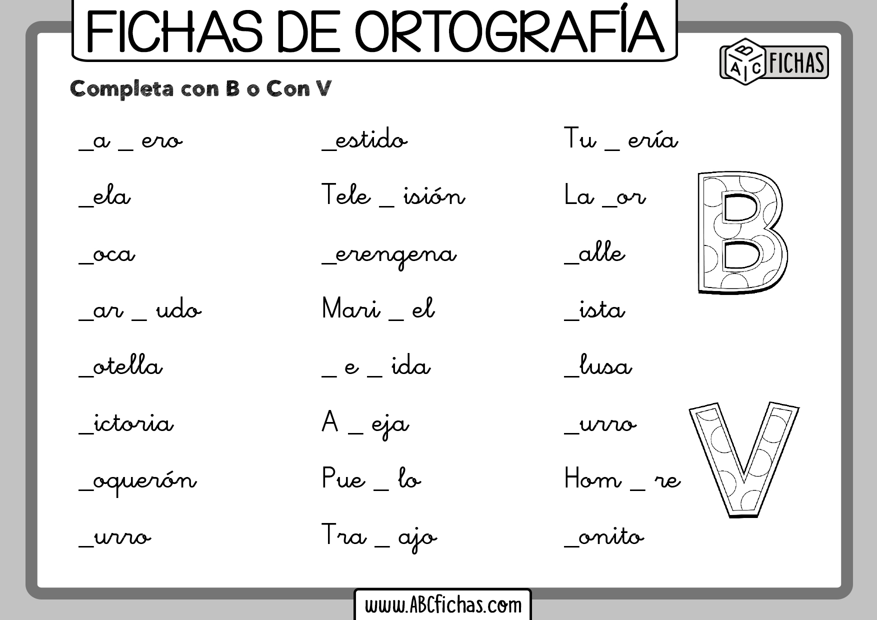 Ejercicios De Ortografia Con B Y V Abc Fichas