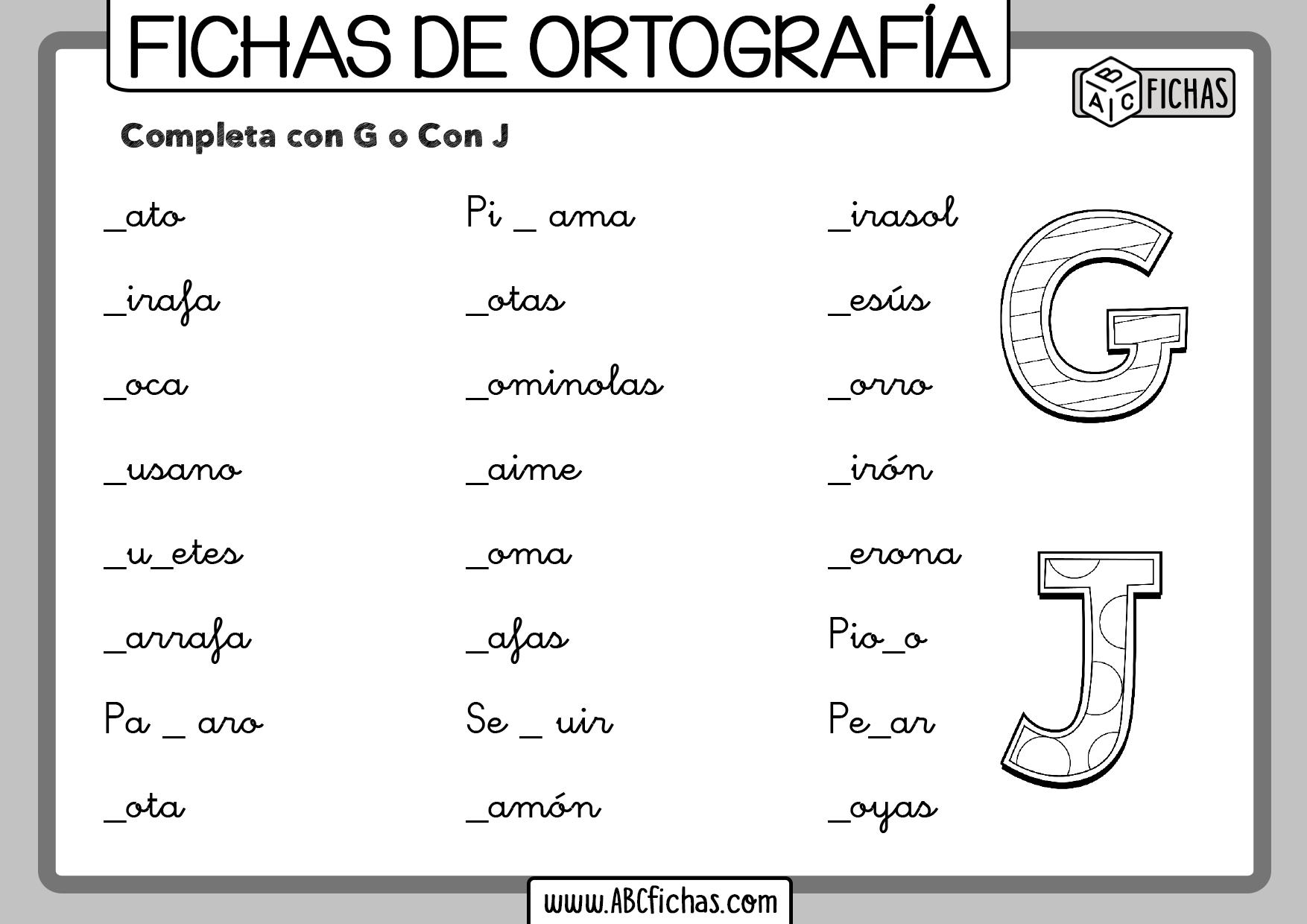 Ejercicios De Ortografia Con G Y J Abc Fichas