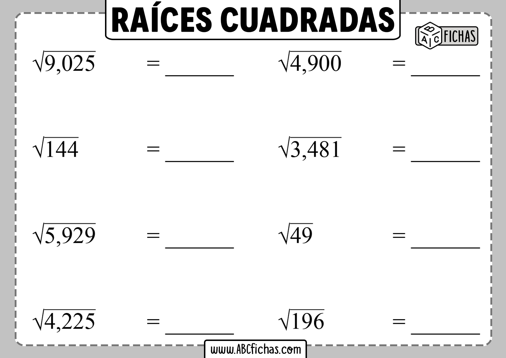 Ejercicios de raices cuadradas para resolver