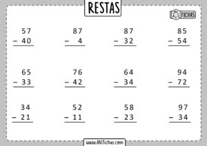 Ejercicios de restas para imprimir
