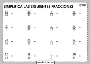 Ejercicios de simplificacion de fracciones