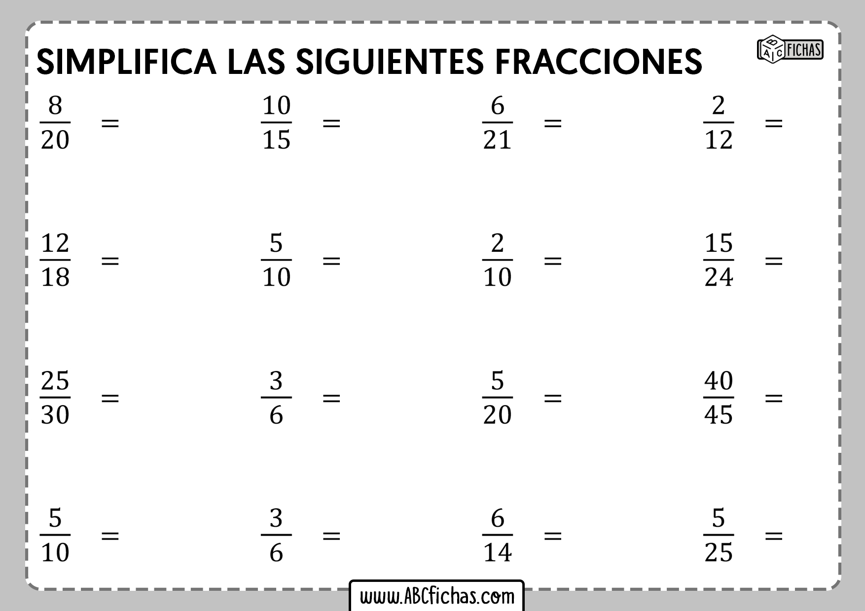 Ejercicios de simplificacion de fracciones para eso