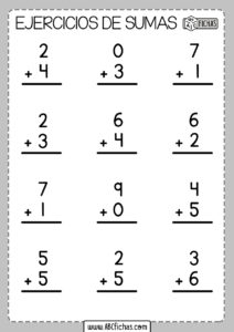 Ejercicios de sumas de 2 cifras