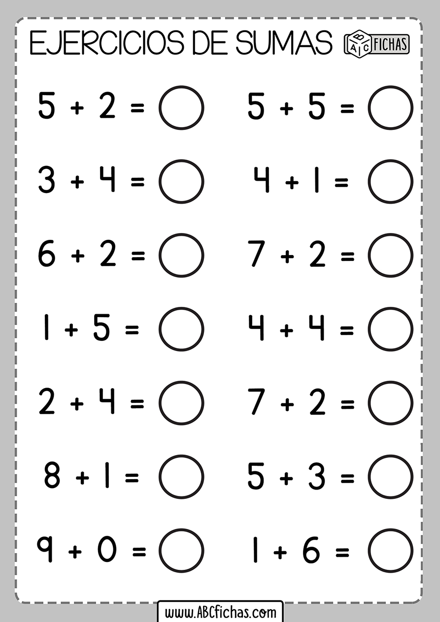 Ejercicios de sumas de 2 numeros