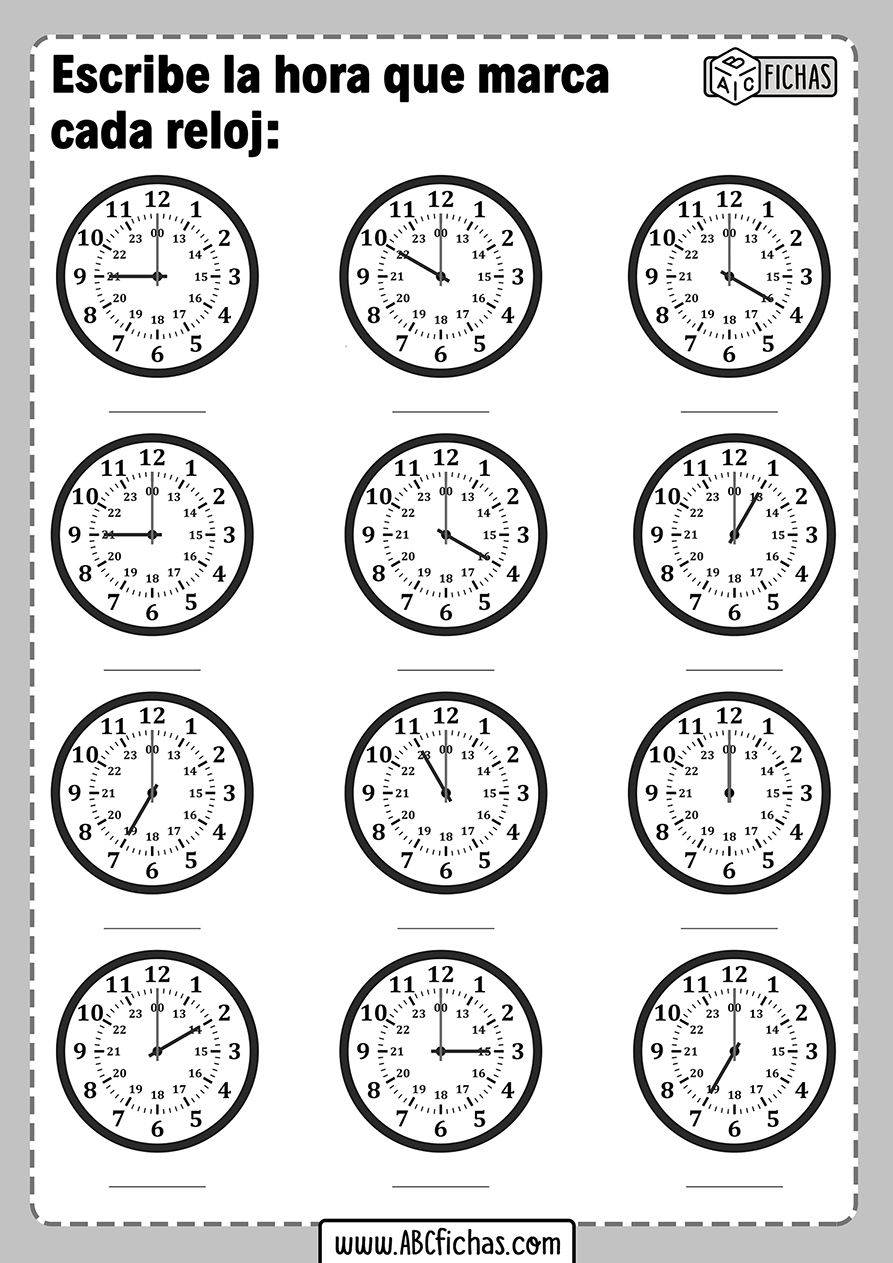 Ejercicios De Aprender La Hora Con Relojes Abc Fichas