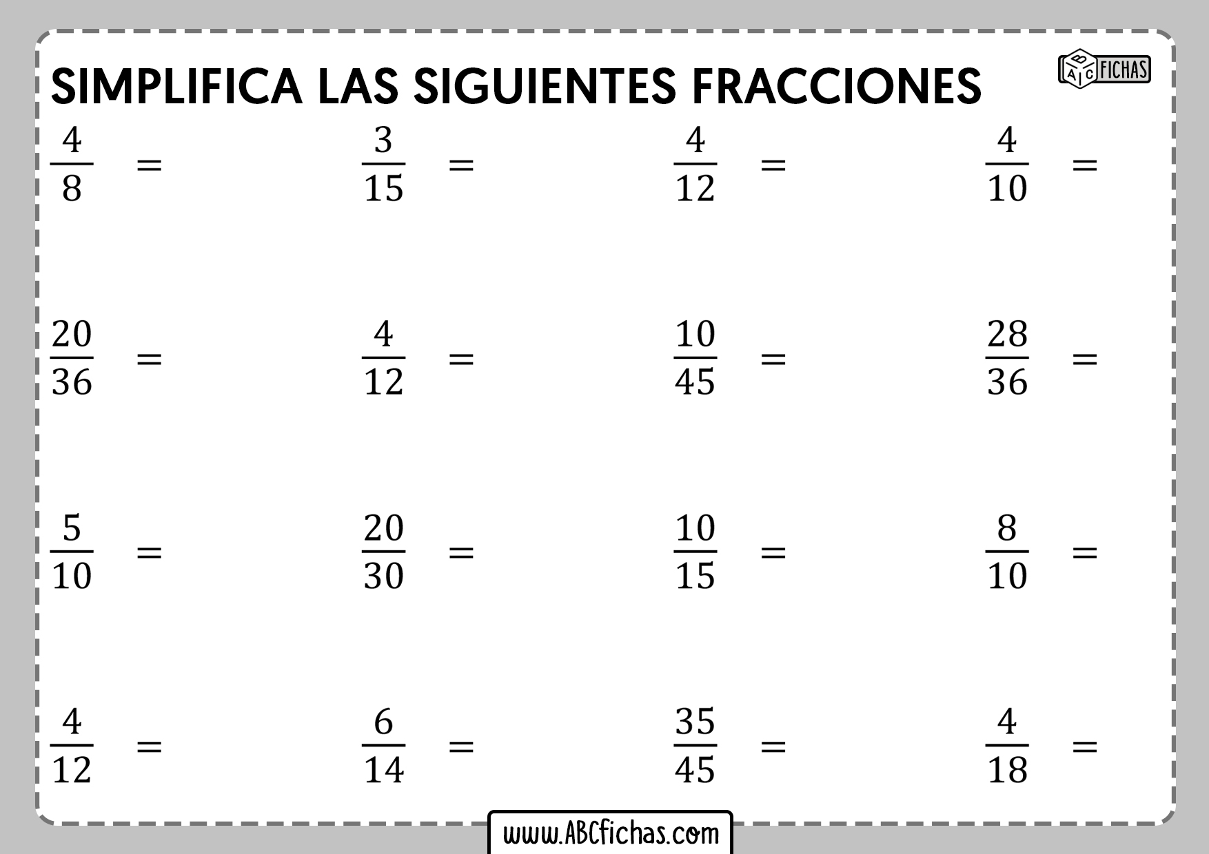 Ejercicios de reducción de fracciones