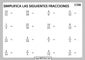 Ejercicios de simplificar fracciones