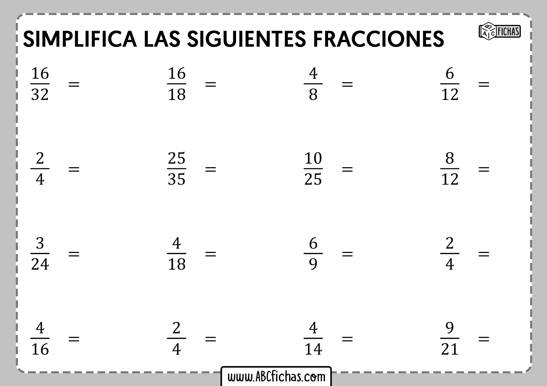 Ejercicios de simplificar fracciones