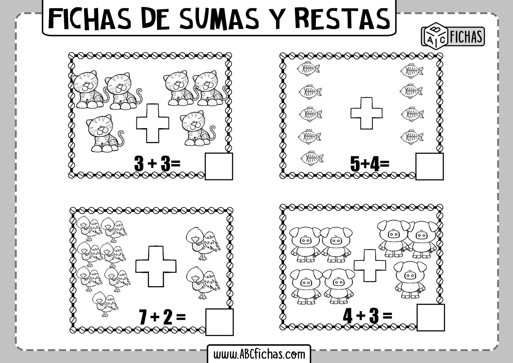 Ejercicios de sumas y restas con dibujos