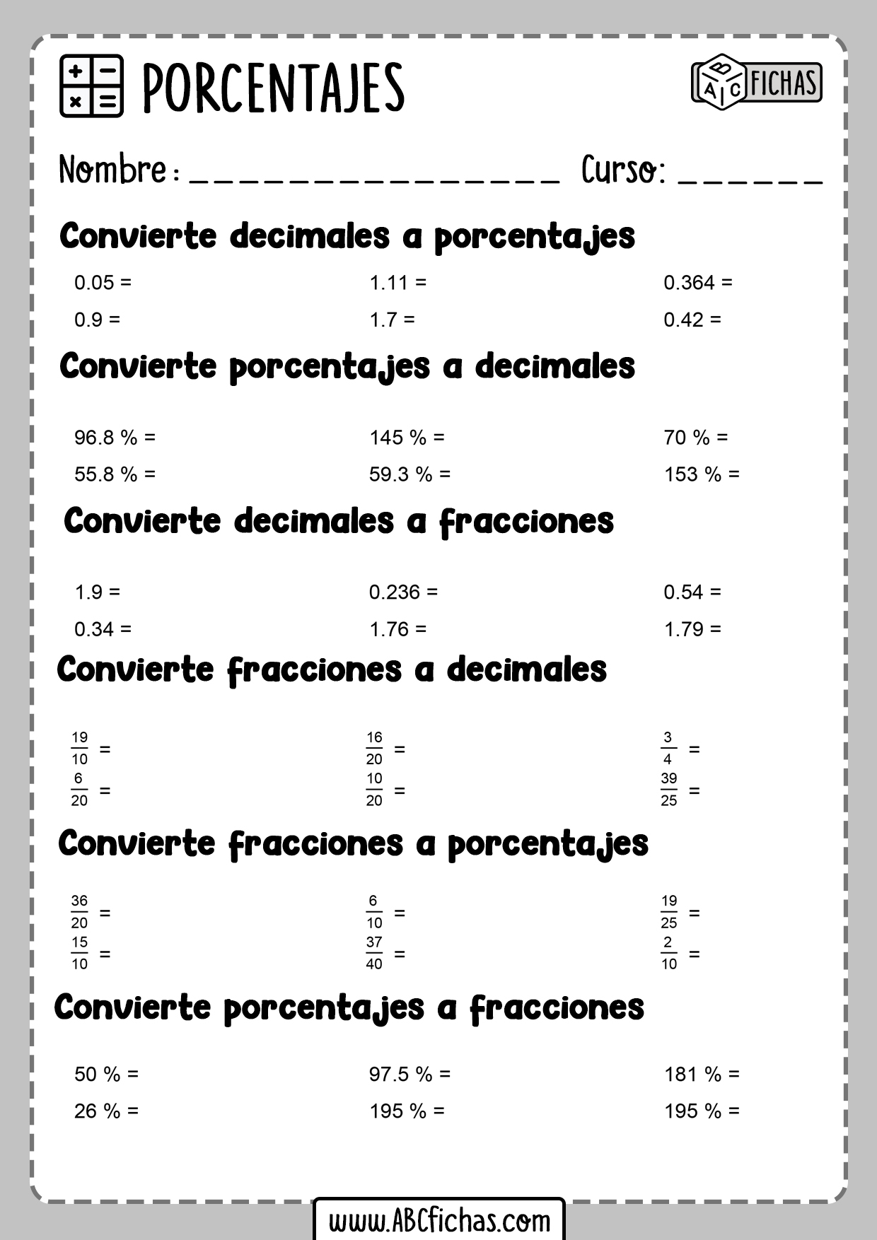 Ejercicios y problemas de porcentajes