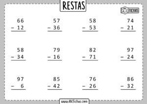 Fichas con ejercicios de restas