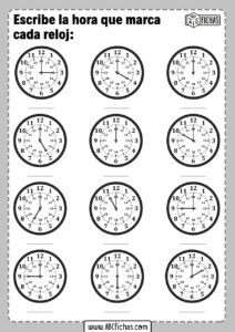 Fichas con ejercicios de relojes para aprender la hora
