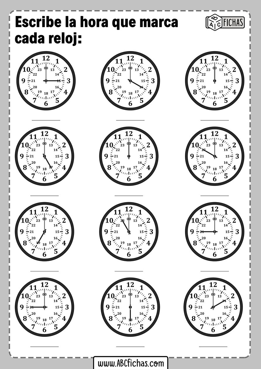 Fichas con ejercicios de relojes para aprender la hora