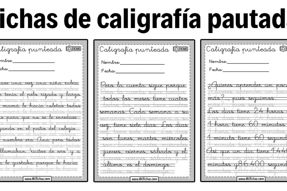 Fichas de caligrafia con letra pautada y punteada