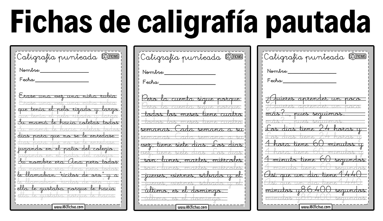 Fichas de caligrafia con letra pautada y punteada