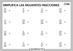 Fichas de ejercicios con fracciones simplificacion