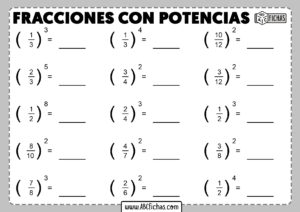 Fichas de ejercicios de fracciones con potencias