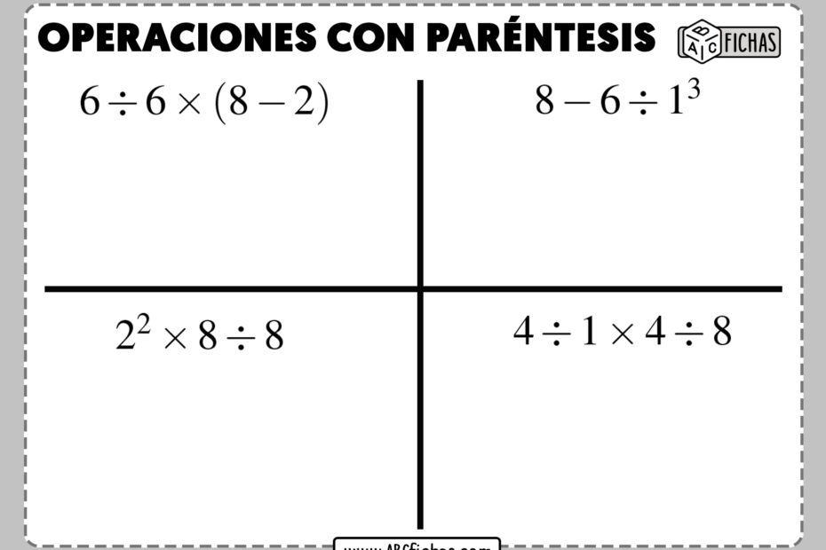 Fichas de ejercicios de operaciones con parentesis