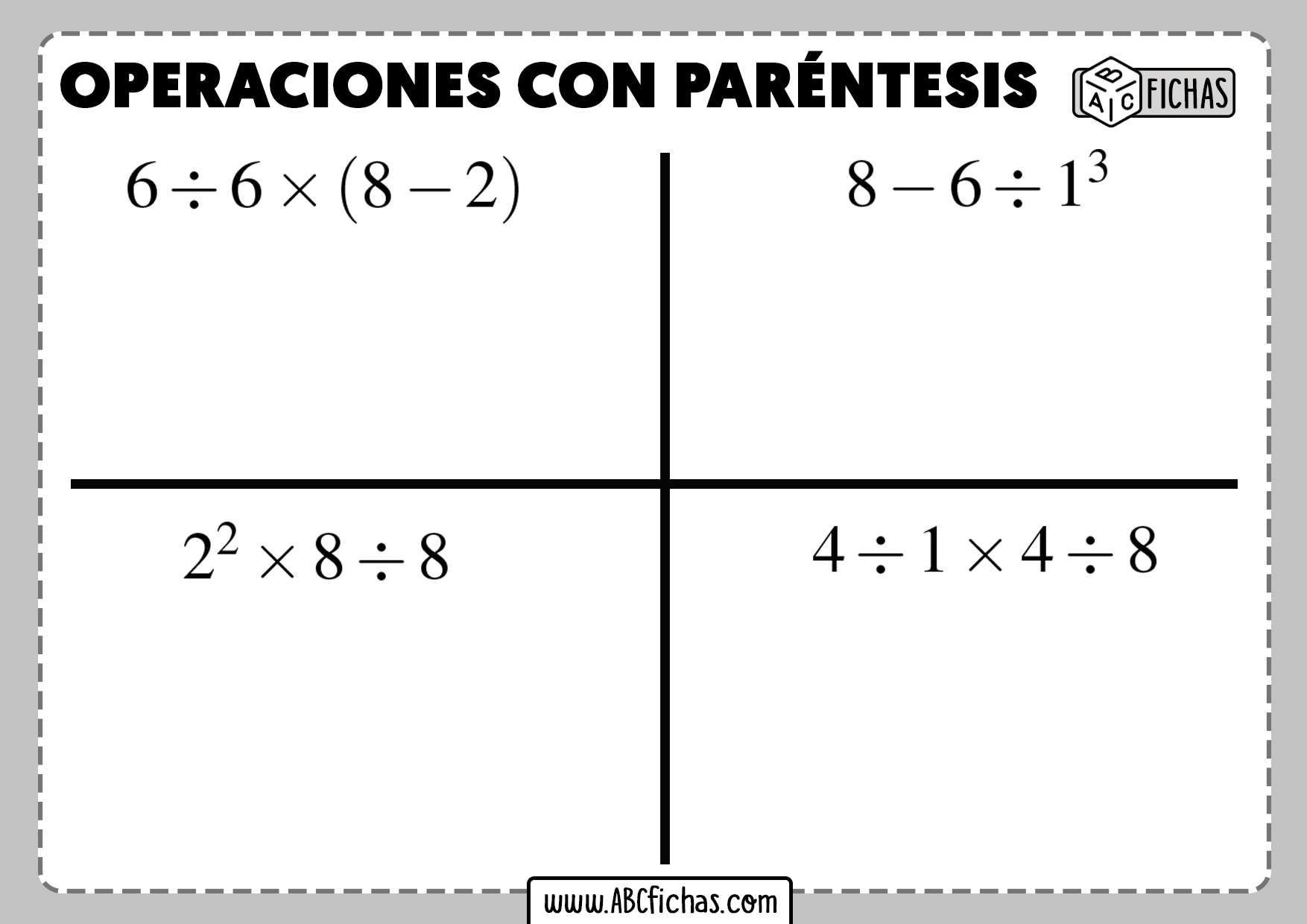 Fichas de ejercicios de operaciones con parentesis