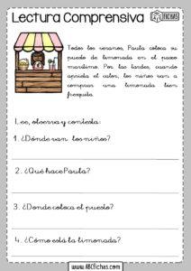 Fichas de lectura comprensiva para niños