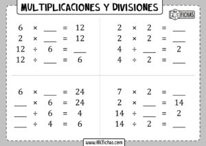 Fichas de multiplicaciones y divisiones para imprimir