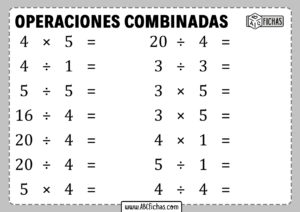 Fichas de operaciones combinadas para imprimir