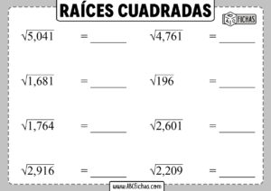 Fichas de raices cuadradas para imprimir