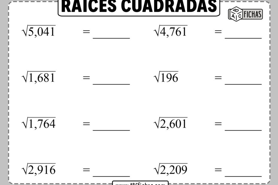 Fichas de raices cuadradas para imprimir