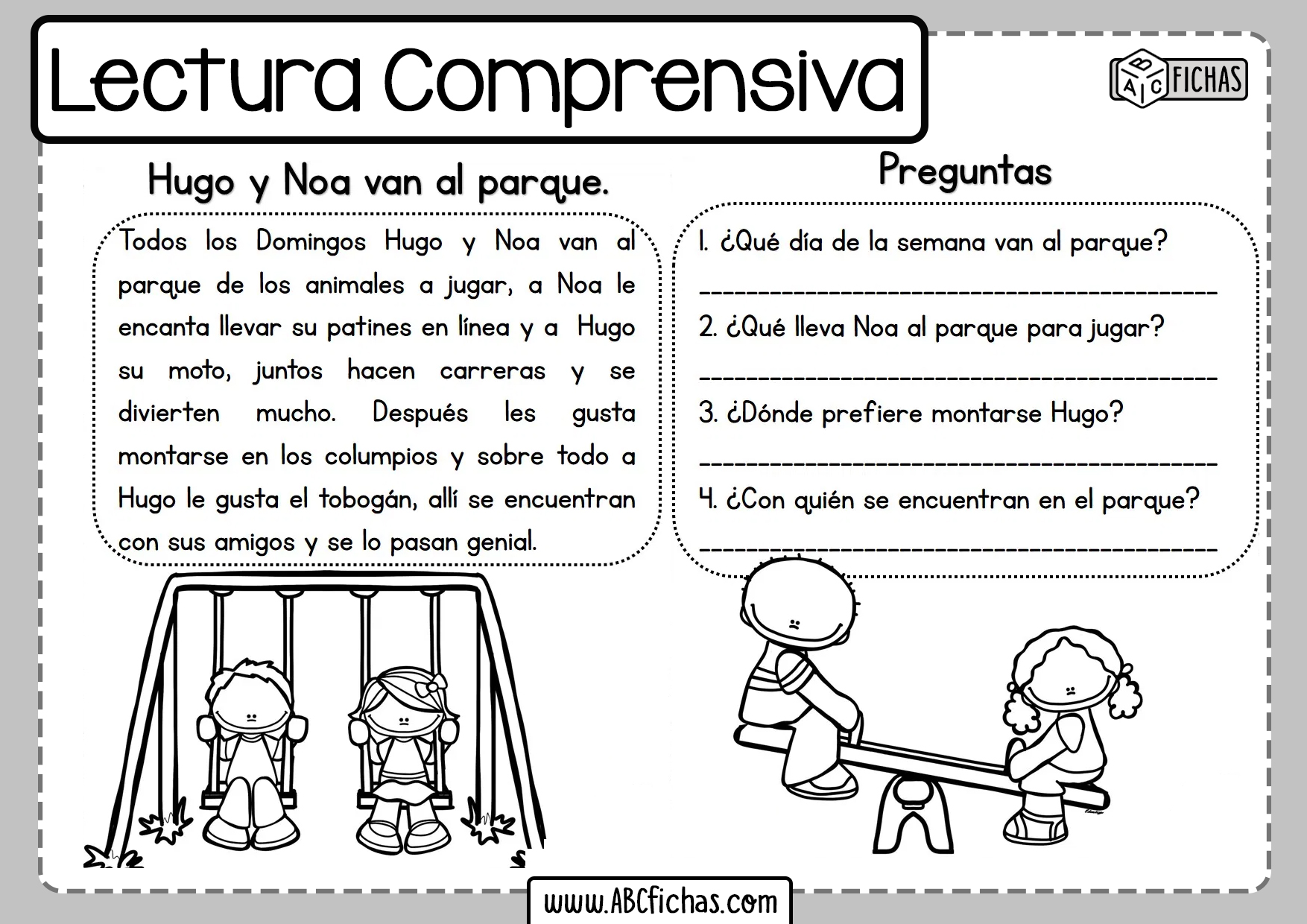 Fichas de comprension lectora para niños