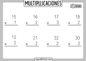 Fichas de multiplicaciones para imprimir de 1 cifra