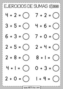 Fichas de sumas de 2 numeros