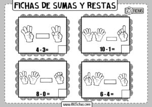 Fichas de sumas y restas con dedos