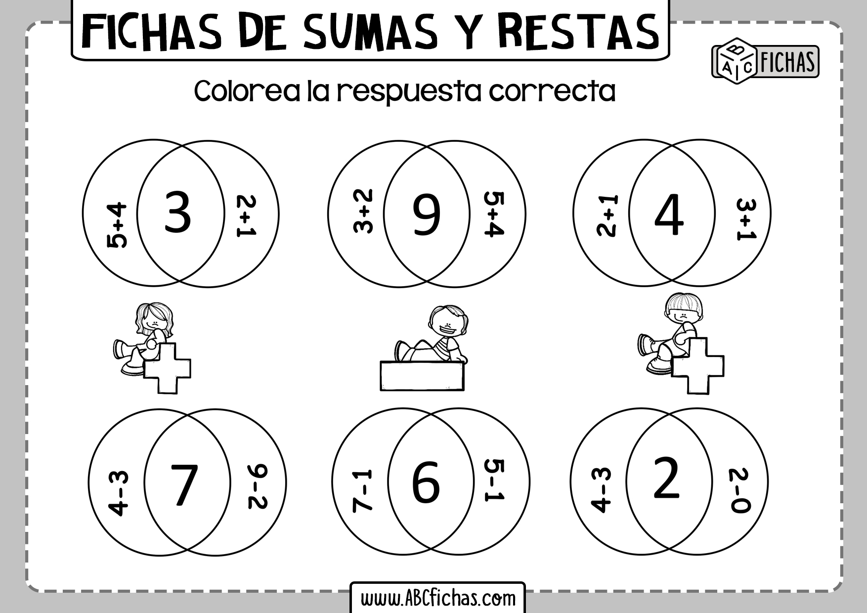 Fichas de sumas y restas para niños