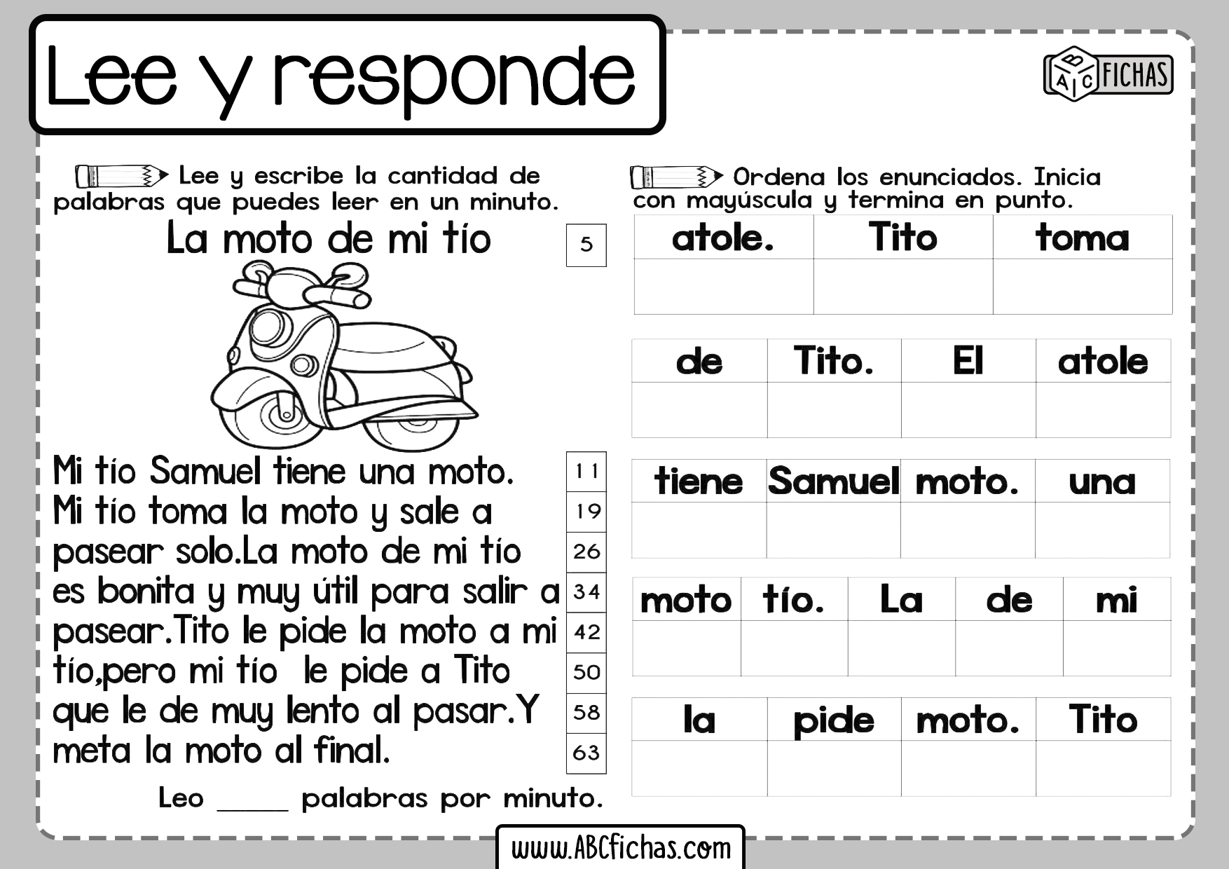 Fichas y actividades de comprension lectora