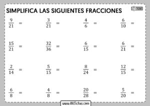 Fichs de ejercicios de simplificar fracciones