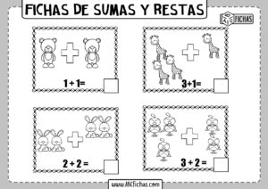 Fichs de sumar y restar con dibujos de animales