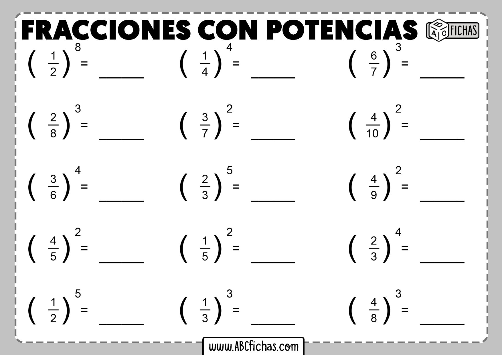 Fracciones con potencias ejercicios para resolver