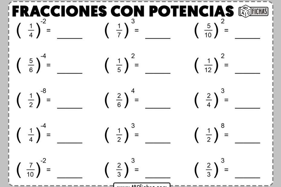 Fracciones con potencias para primaria ejercicios