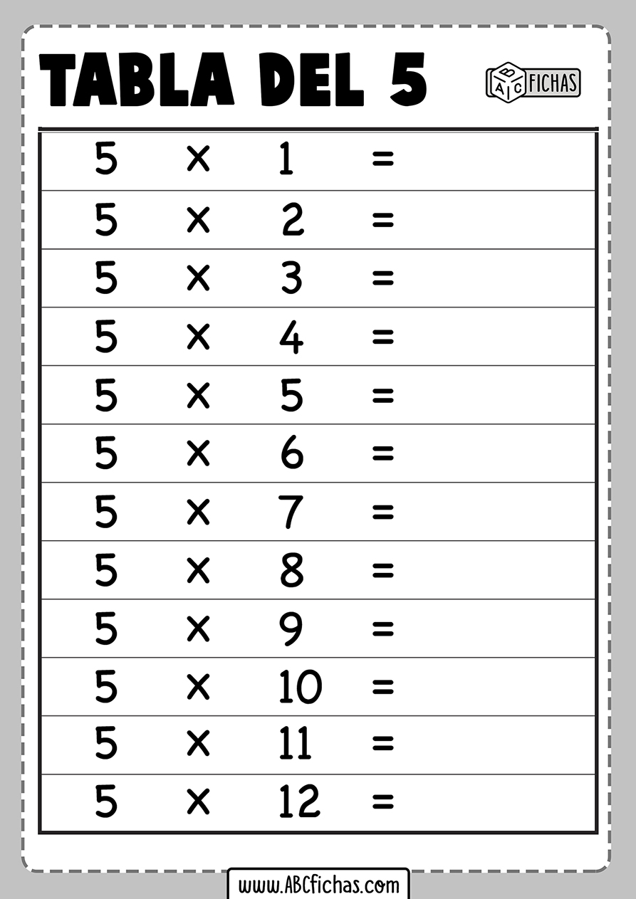 Ficha Tabla Del 5 Fichas de las Tablas de Multiplicar para resolver | IMPRÍMELAS