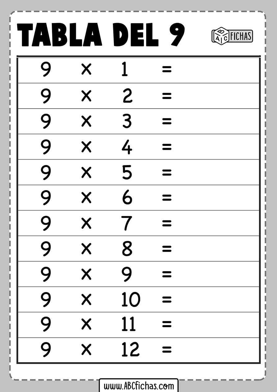 Ficha Tabla Del 9 Fichas de las Tablas de Multiplicar para resolver | IMPRÍMELAS