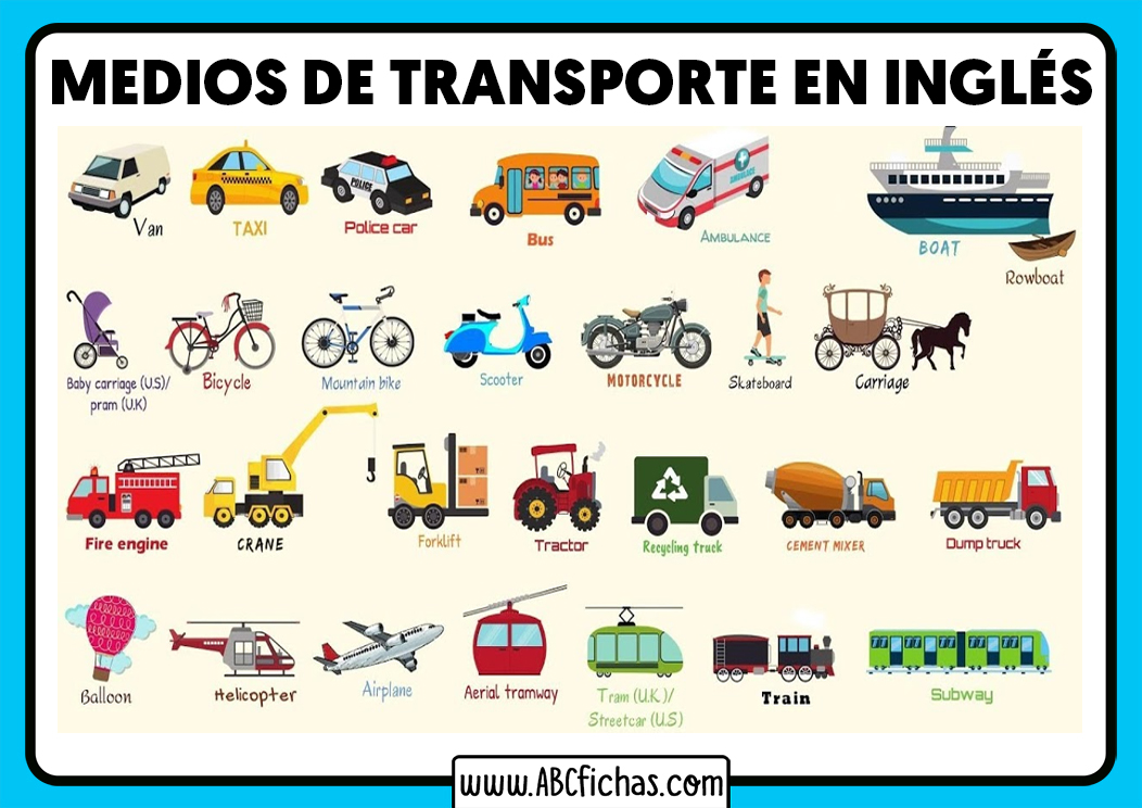 Fichas de Vocabulario de Los Medios de Transporte en Inglés