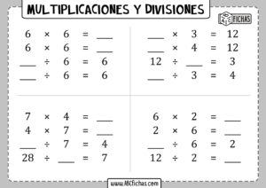 Multiplicaciones y divisiones para 1 de primaria