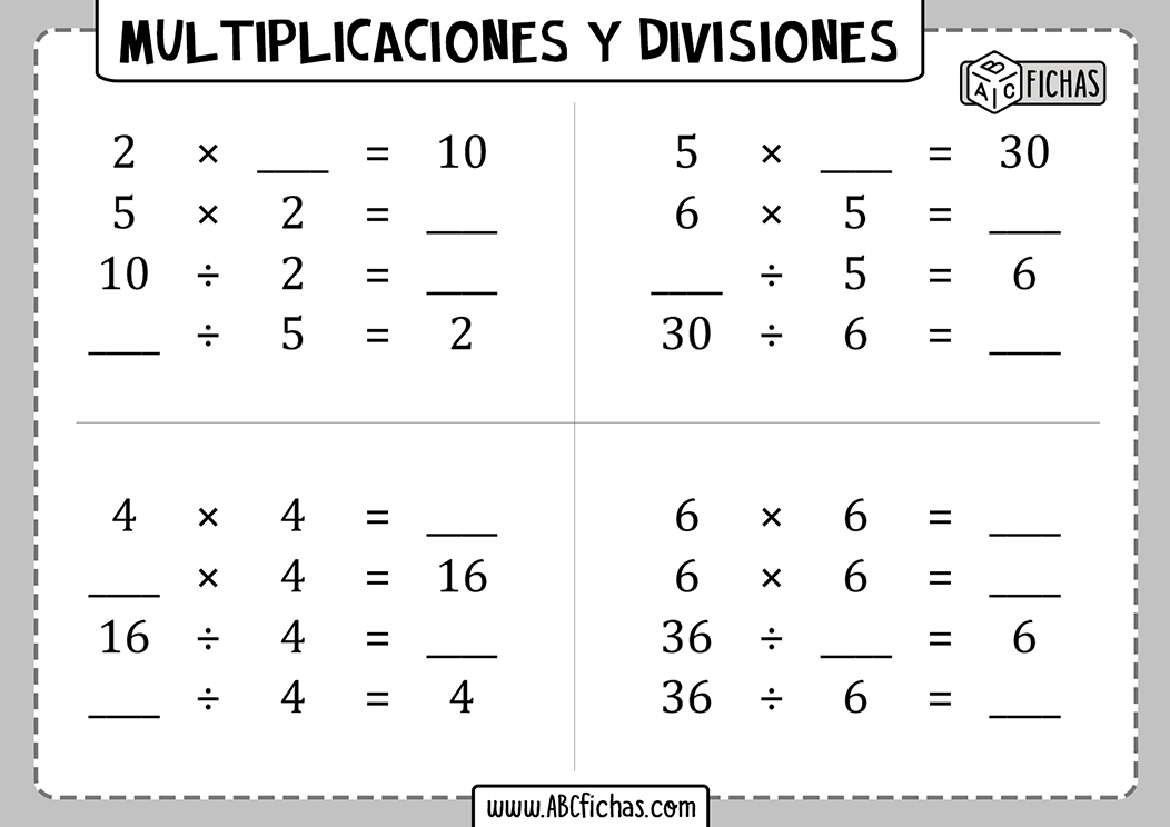 Multiplicaciones y divisiones para 2 de primaria