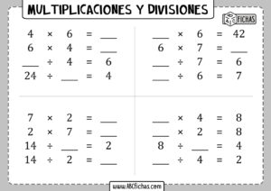 Multiplicaciones y divisiones para 3 de primaria