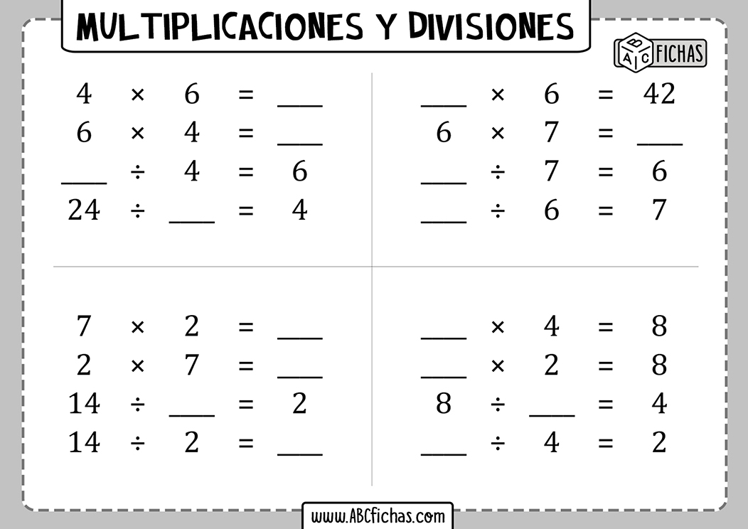 Multiplicaciones y divisiones para 3 de primaria