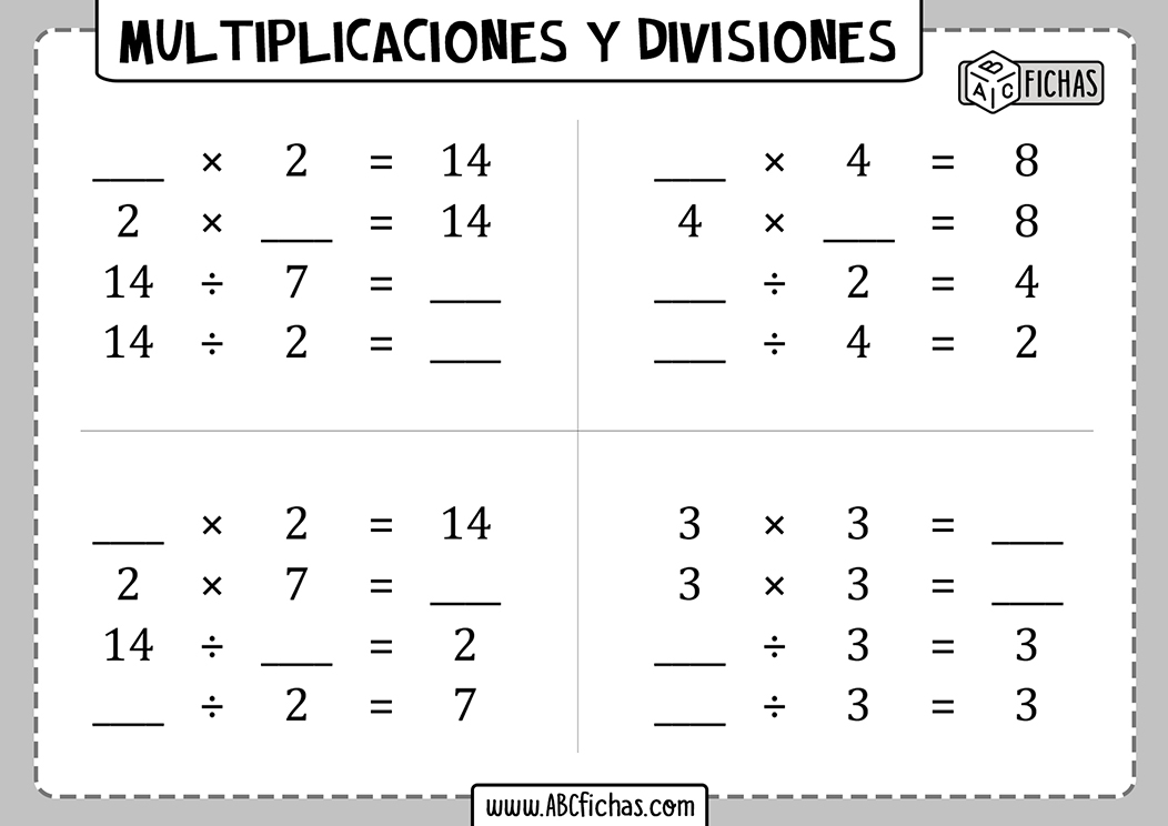 Multiplicaciones y divisiones para 4 de primaria