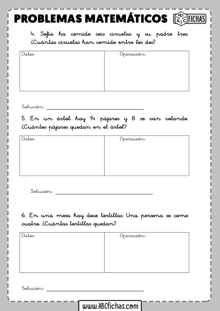 Problemas De Matemáticas Para 1º De Primaria ImprÍmelos