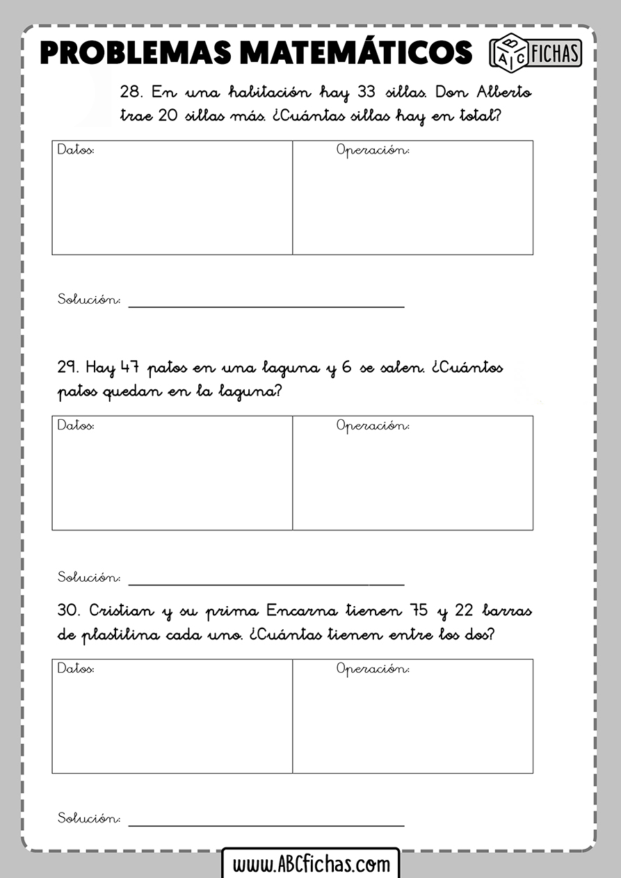 Problemas De Matematicas Para Imprimir Abc Fichas