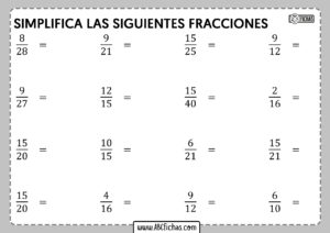 Reduccion de fracciones ejercicios