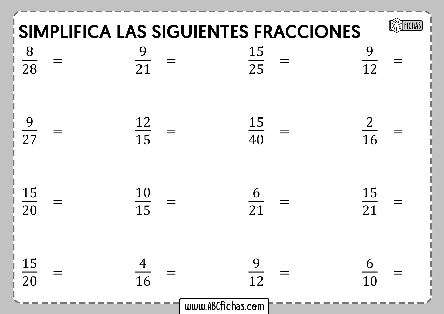 Reduccion de fracciones ejercicios